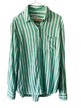 Universal Thread Green and White Striped Button Down Shirt